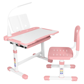 Комплект Anatomica Vitera парта + стул + выдвижной ящик + подставка + светильник белый/светло-розовый